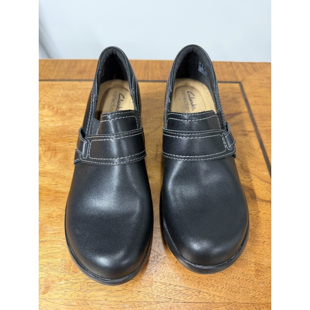 NEW Clarks Women’s 8 Angie Poppy  Leather Loafer Slip On Shoes black Classic